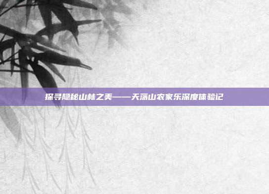 探寻隐秘山林之美——天荡山农家乐深度体验记