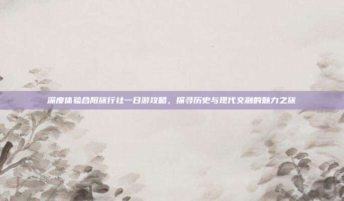 深度体验合阳旅行社一日游攻略，探寻历史与现代交融的魅力之旅