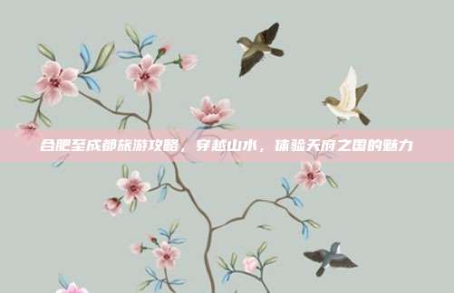 合肥至成都旅游攻略，穿越山水，体验天府之国的魅力