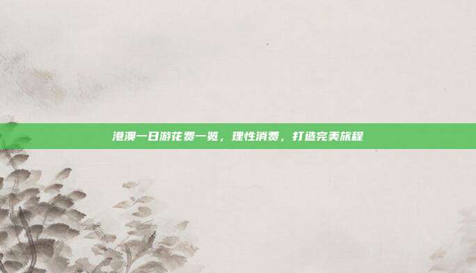 港澳一日游花费一览，理性消费，打造完美旅程
