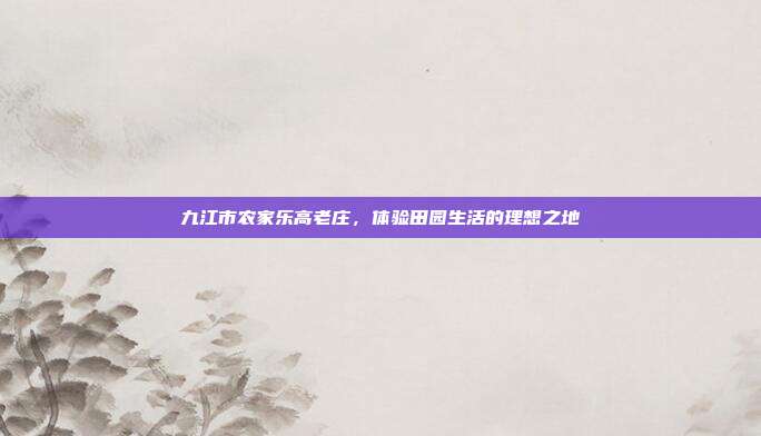 九江市农家乐高老庄，体验田园生活的理想之地
