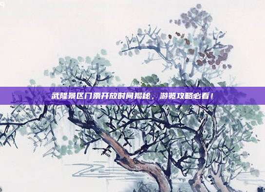 武隆景区门票开放时间揭秘，游览攻略必看！